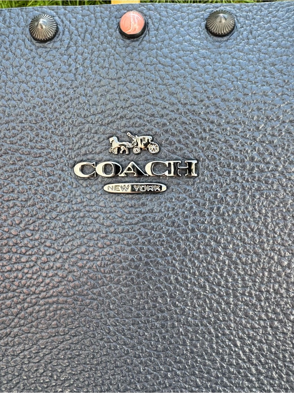 COACH *RARE* Charlie Navy Pebbled Leather Tote with Multicolor Studs - Picture 4 of 13